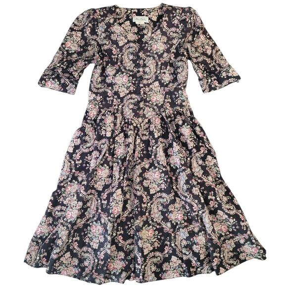 Vintage Miss Darby Dress 6P – Laura A Inspired Black Floral Cottagecore - Picture 1 of 6